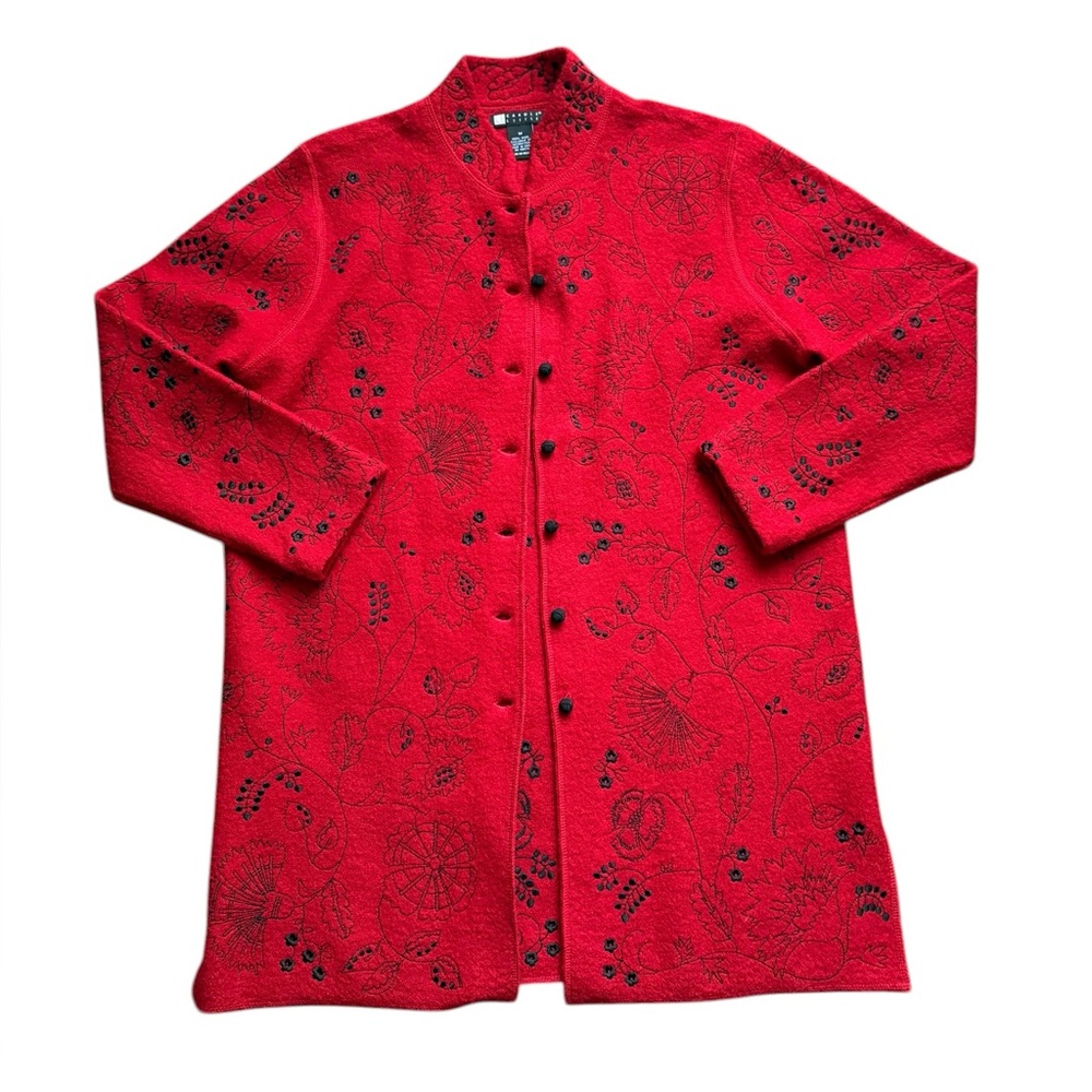 Carole Little Vintage 100% Wool Embroidered Braided Button Sweater Size Medium.